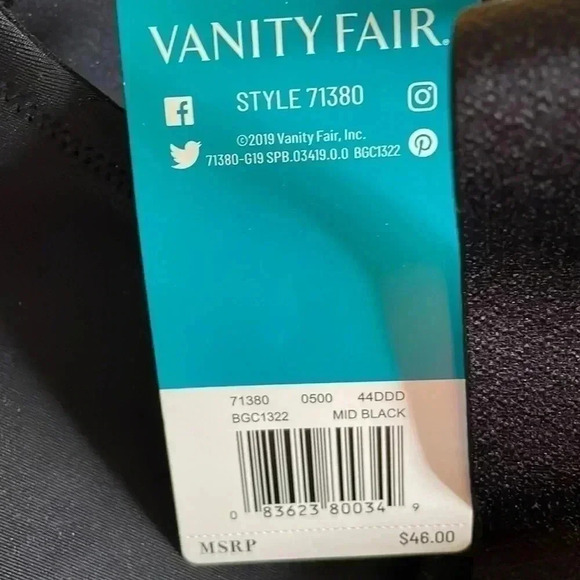Vanity Fair full figure black bra sz  44 DDD - Picture 3 of 10